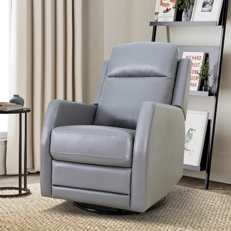 Fauteuil relax moderne manuel à bascule et pivotant, en similicuir, avec dossier à oreilles