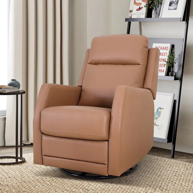 Fauteuil relax moderne manuel à bascule et pivotant, en similicuir, avec dossier à oreilles