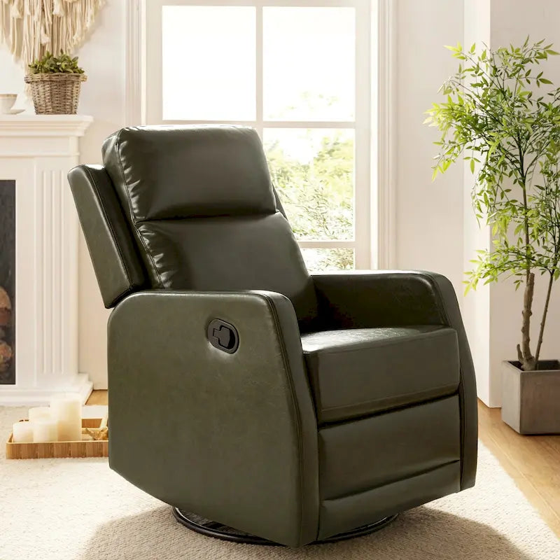 Fauteuil relax moderne manuel à bascule et pivotant, en similicuir, avec dossier à oreilles