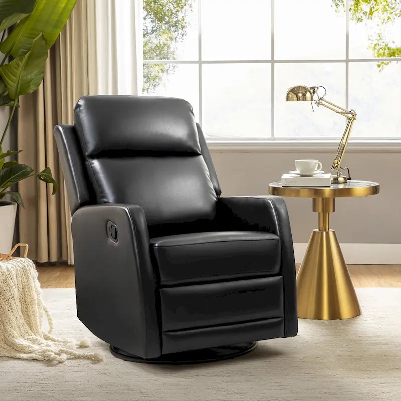 Fauteuil relax moderne manuel à bascule et pivotant, en similicuir, avec dossier à oreilles
