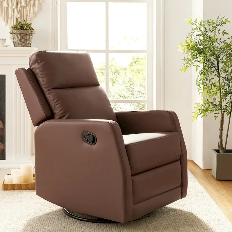 Fauteuil relax moderne manuel à bascule et pivotant, en similicuir, avec dossier à oreilles