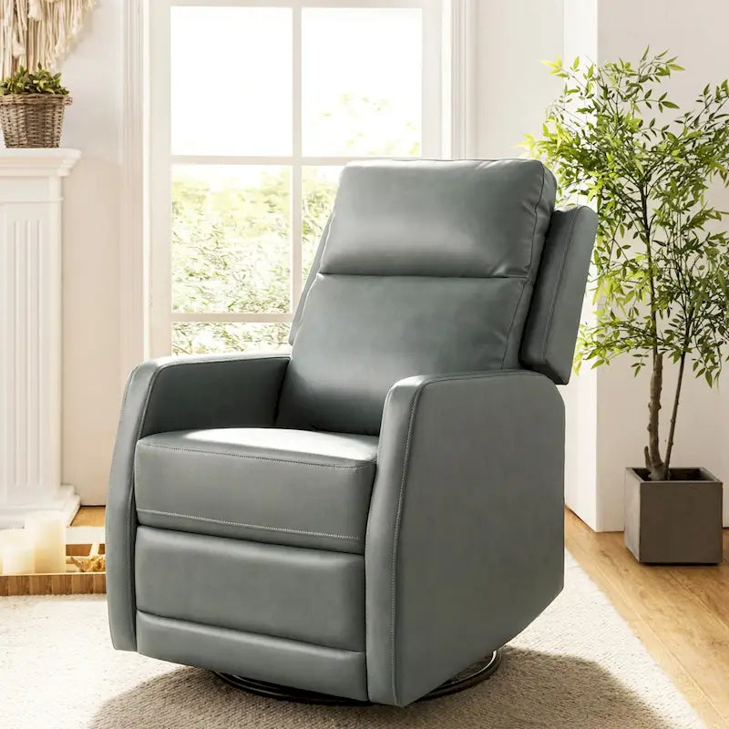 Fauteuil relax moderne manuel à bascule et pivotant, en similicuir, avec dossier à oreilles