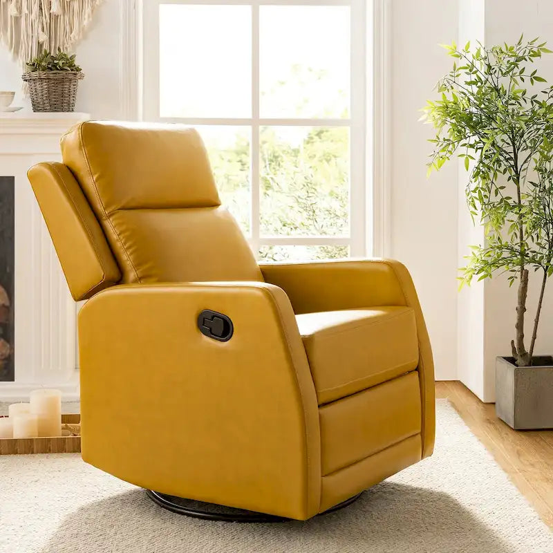 Fauteuil relax moderne manuel à bascule et pivotant, en similicuir, avec dossier à oreilles