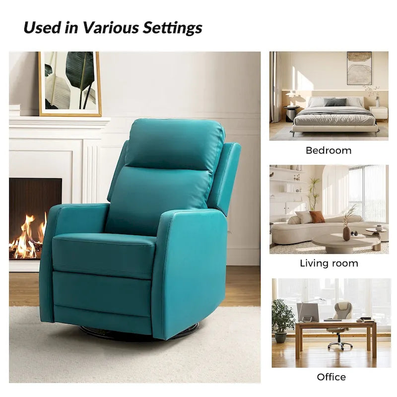 Fauteuil relax moderne manuel à bascule et pivotant, en similicuir, avec dossier à oreilles