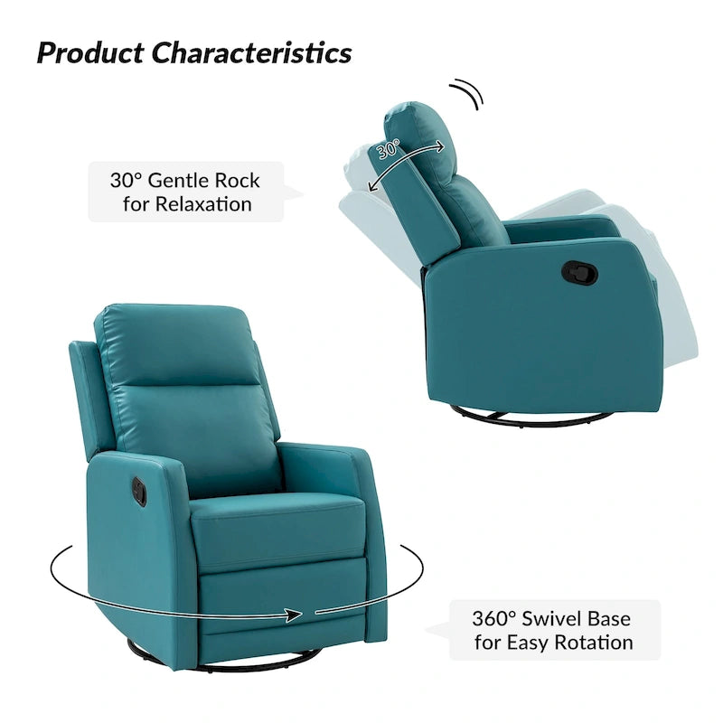Fauteuil relax moderne manuel à bascule et pivotant, en similicuir, avec dossier à oreilles