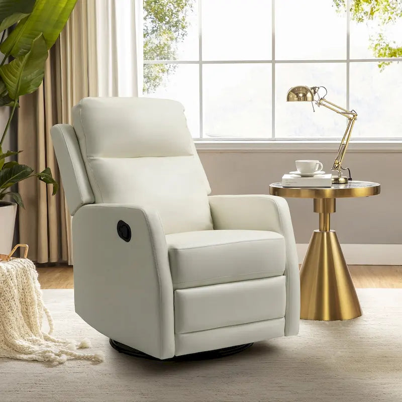 Fauteuil relax moderne manuel à bascule et pivotant, en similicuir, avec dossier à oreilles