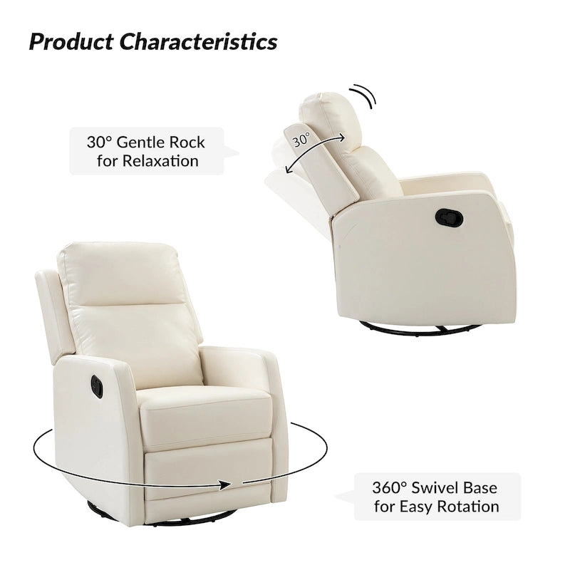 Fauteuil relax moderne manuel à bascule et pivotant, en similicuir, avec dossier à oreilles