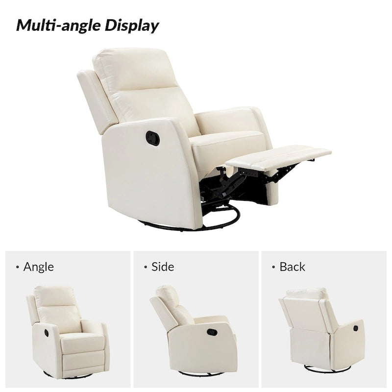 Fauteuil relax moderne manuel à bascule et pivotant, en similicuir, avec dossier à oreilles