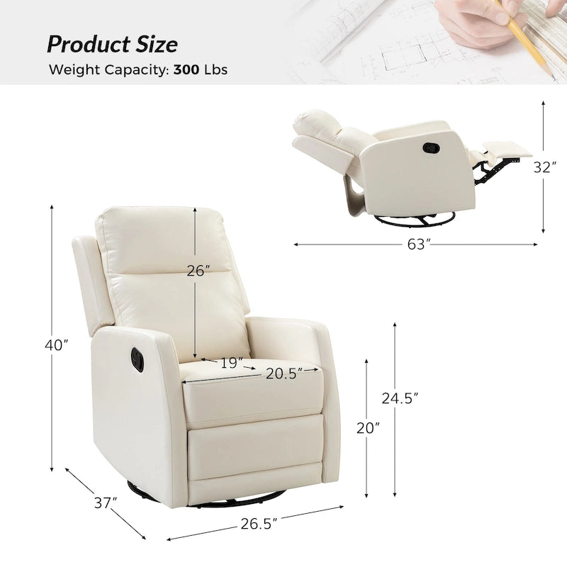 Fauteuil relax moderne manuel à bascule et pivotant, en similicuir, avec dossier à oreilles