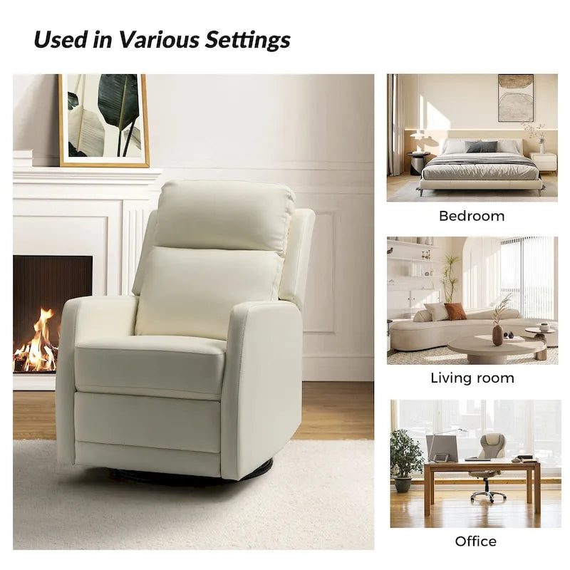 Fauteuil relax moderne manuel à bascule et pivotant, en similicuir, avec dossier à oreilles