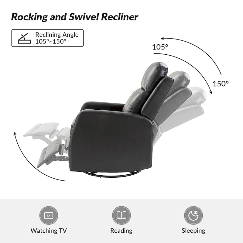 Fauteuil relax moderne manuel à bascule et pivotant, en similicuir, avec dossier à oreilles