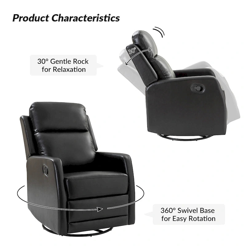 Fauteuil relax moderne manuel à bascule et pivotant, en similicuir, avec dossier à oreilles