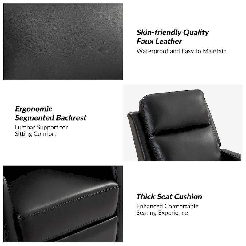 Fauteuil relax moderne manuel à bascule et pivotant, en similicuir, avec dossier à oreilles