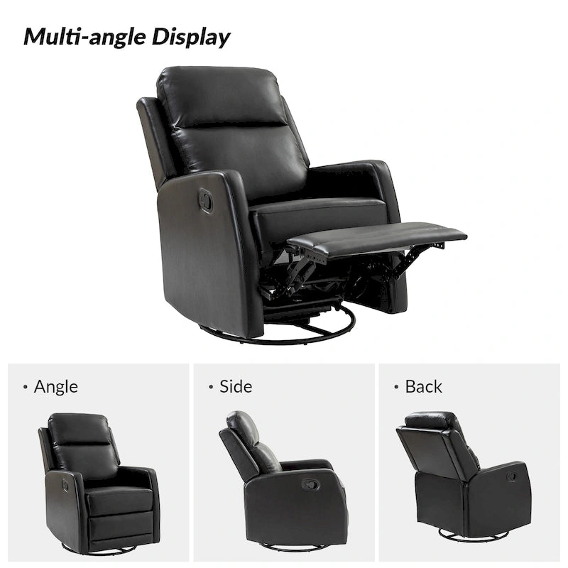 Fauteuil relax moderne manuel à bascule et pivotant, en similicuir, avec dossier à oreilles