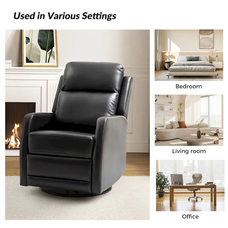 Fauteuil relax moderne manuel à bascule et pivotant, en similicuir, avec dossier à oreilles