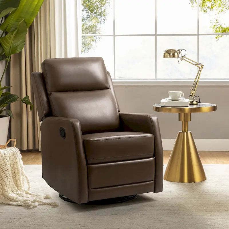 Fauteuil relax moderne manuel à bascule et pivotant, en similicuir, avec dossier à oreilles