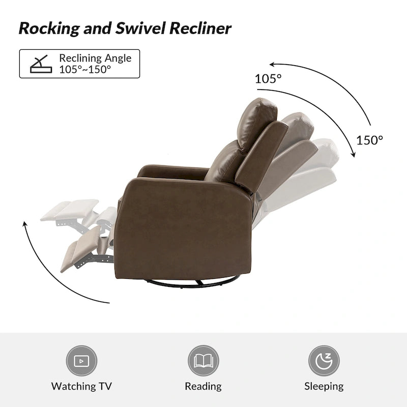 Fauteuil relax moderne manuel à bascule et pivotant, en similicuir, avec dossier à oreilles