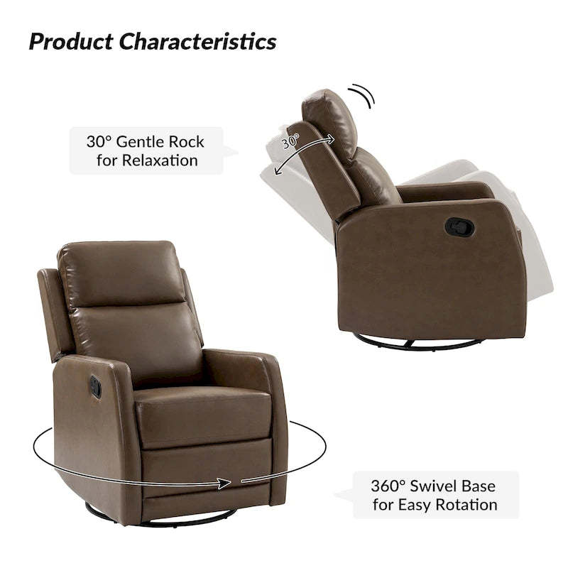 Fauteuil relax moderne manuel à bascule et pivotant, en similicuir, avec dossier à oreilles