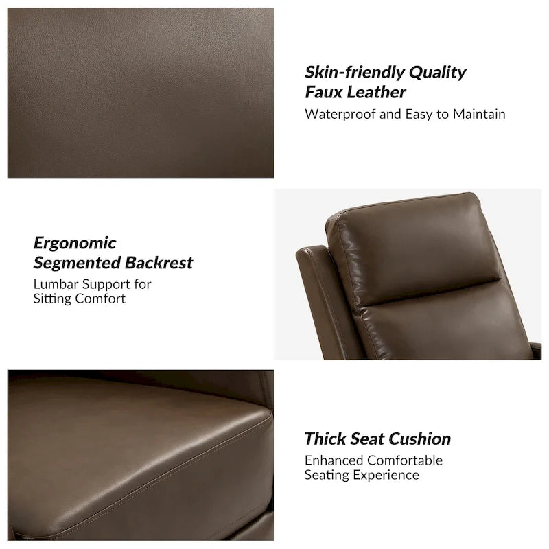 Fauteuil relax moderne manuel à bascule et pivotant, en similicuir, avec dossier à oreilles