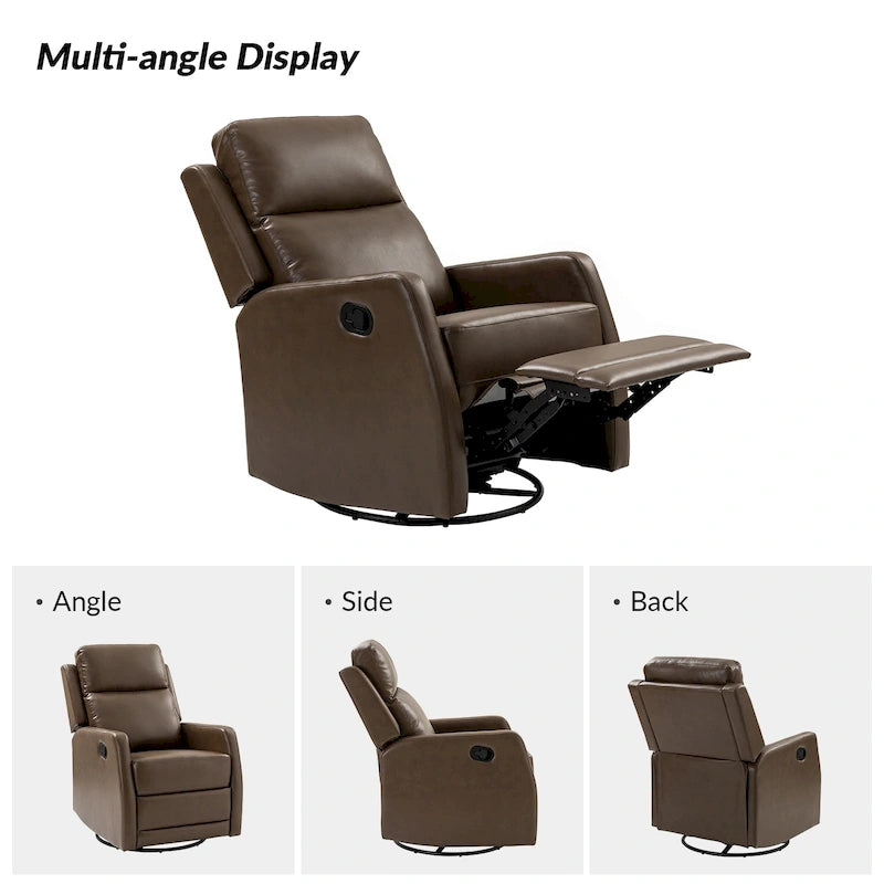 Fauteuil relax moderne manuel à bascule et pivotant, en similicuir, avec dossier à oreilles