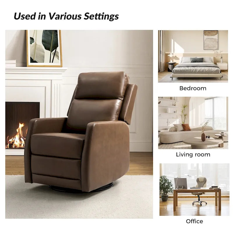 Fauteuil relax moderne manuel à bascule et pivotant, en similicuir, avec dossier à oreilles