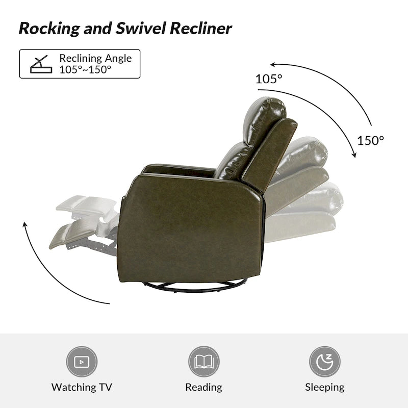 Fauteuil relax moderne manuel à bascule et pivotant, en similicuir, avec dossier à oreilles