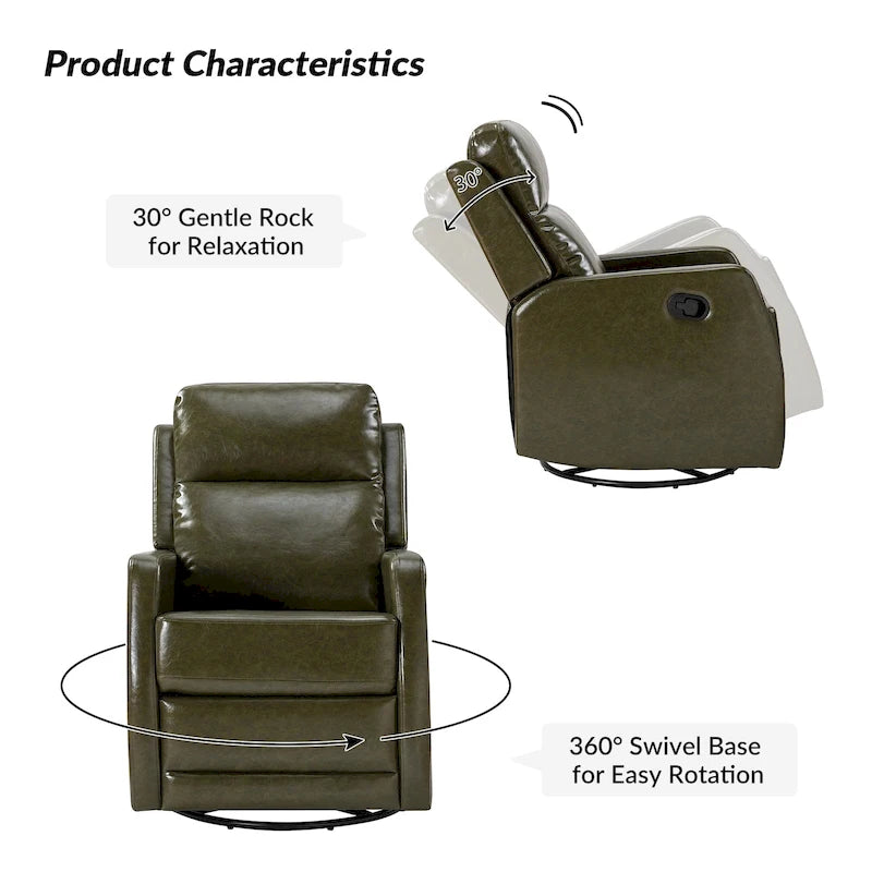 Fauteuil relax moderne manuel à bascule et pivotant, en similicuir, avec dossier à oreilles