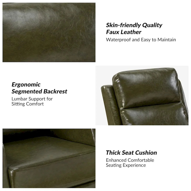 Fauteuil relax moderne manuel à bascule et pivotant, en similicuir, avec dossier à oreilles
