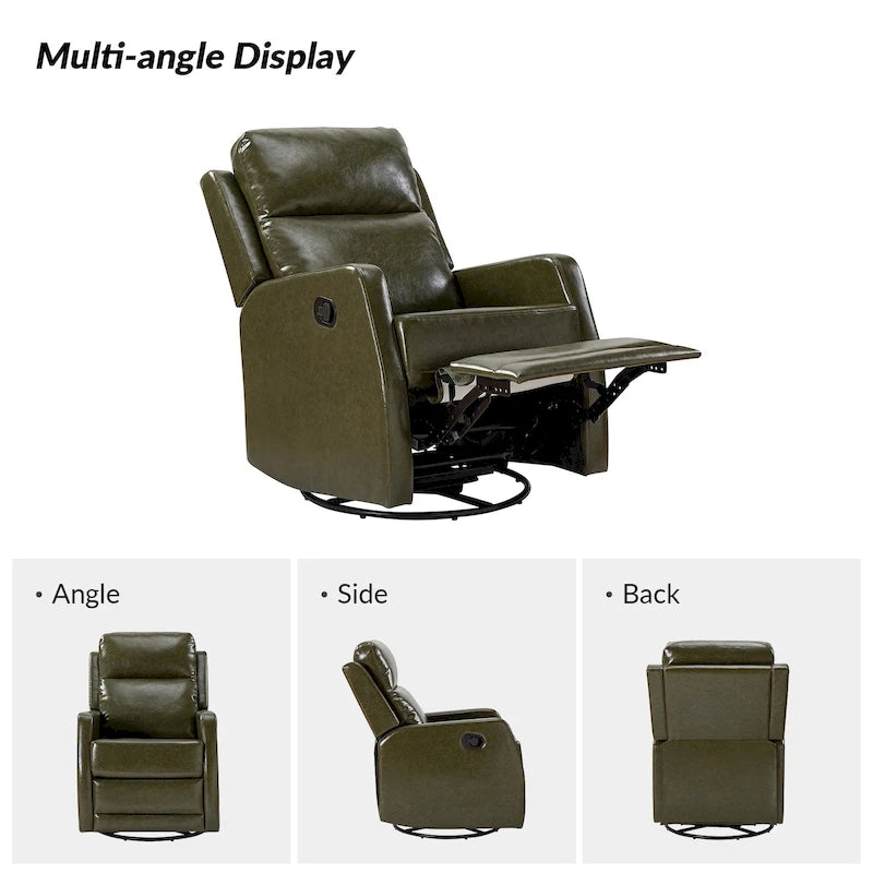 Fauteuil relax moderne manuel à bascule et pivotant, en similicuir, avec dossier à oreilles