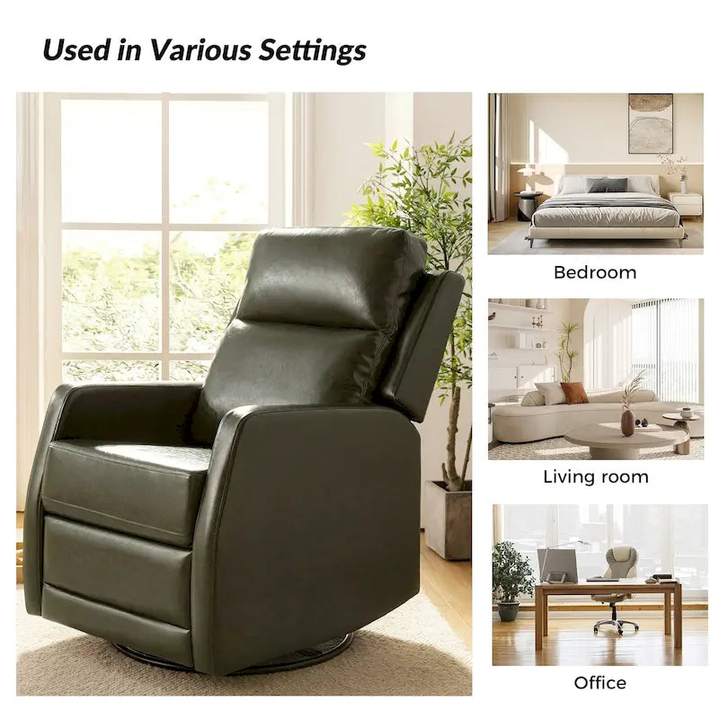 Fauteuil relax moderne manuel à bascule et pivotant, en similicuir, avec dossier à oreilles