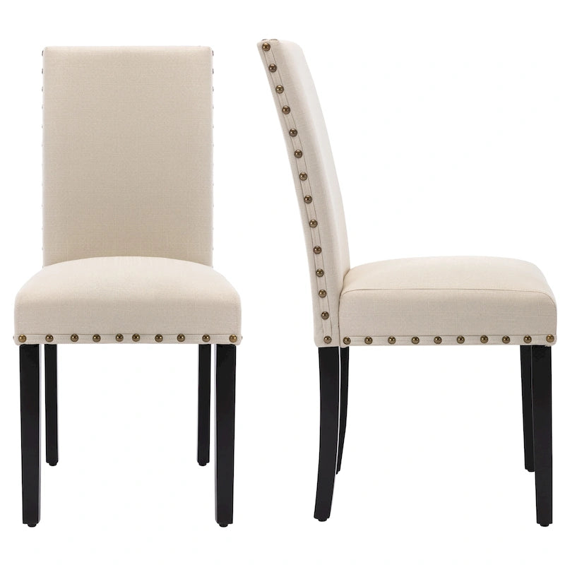 Lot de 2 chaises de salle à manger rembourrées en tissu avec rivets décoratifs