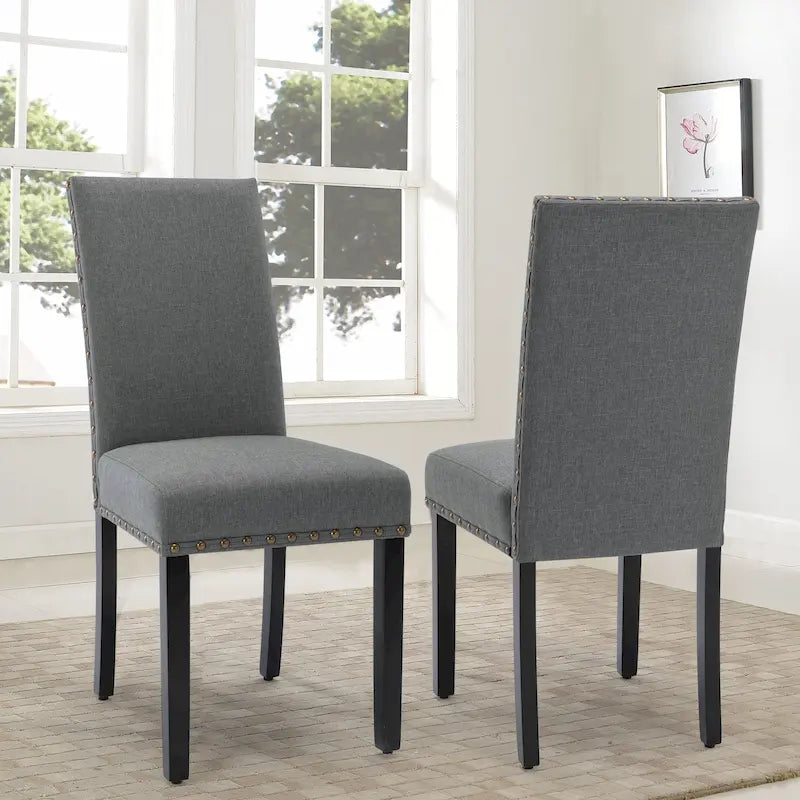 Lot de 2 chaises de salle à manger rembourrées en tissu avec rivets décoratifs