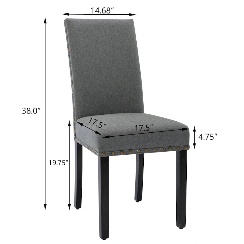 Lot de 2 chaises de salle à manger rembourrées en tissu avec rivets décoratifs
