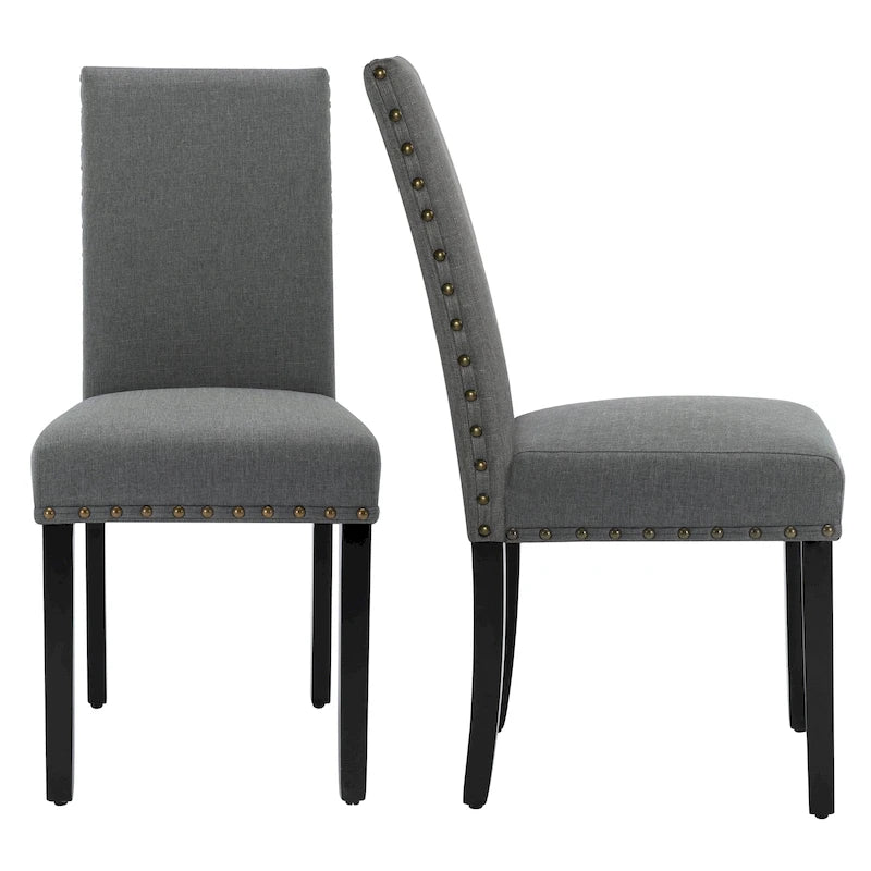 Lot de 2 chaises de salle à manger rembourrées en tissu avec rivets décoratifs