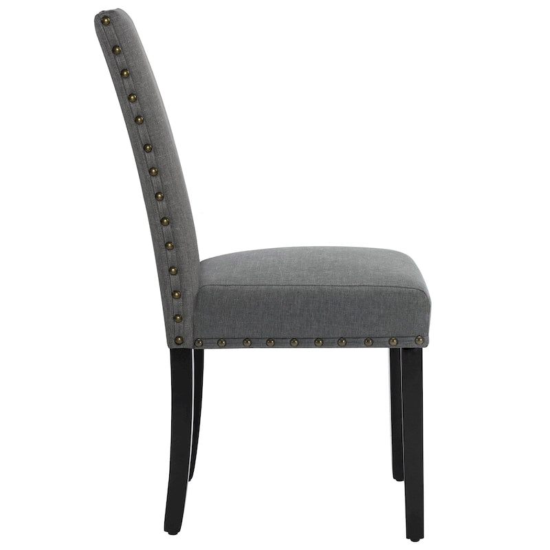 Lot de 2 chaises de salle à manger rembourrées en tissu avec rivets décoratifs