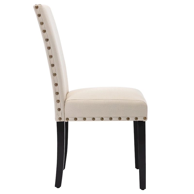Lot de 2 chaises de salle à manger rembourrées en tissu avec rivets décoratifs