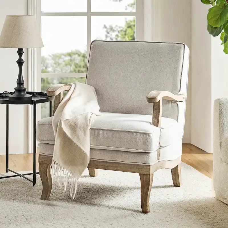 Fauteuil en polyester de style rustique avec dossier et coussin d'assise confortables