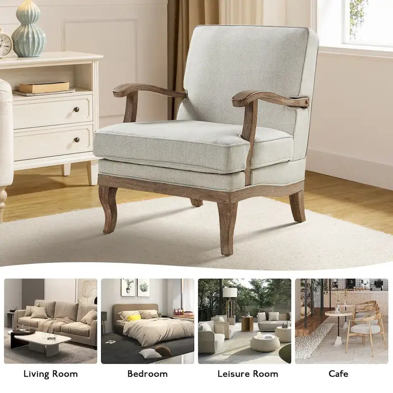 Fauteuil en polyester de style rustique avec dossier et coussin d'assise confortables