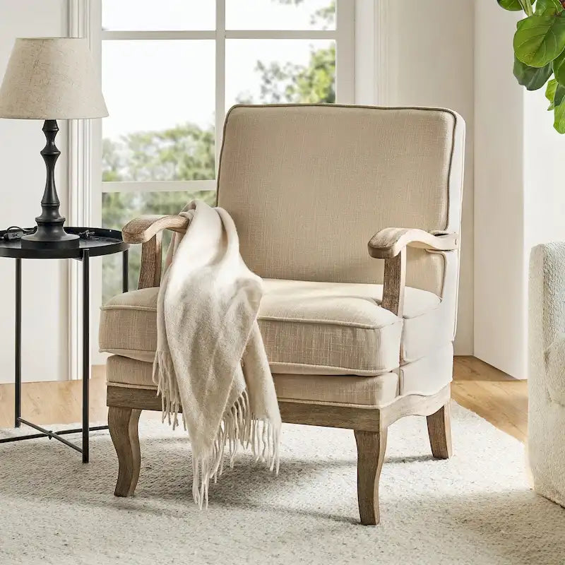 Fauteuil en polyester de style rustique avec dossier et coussin d'assise confortables