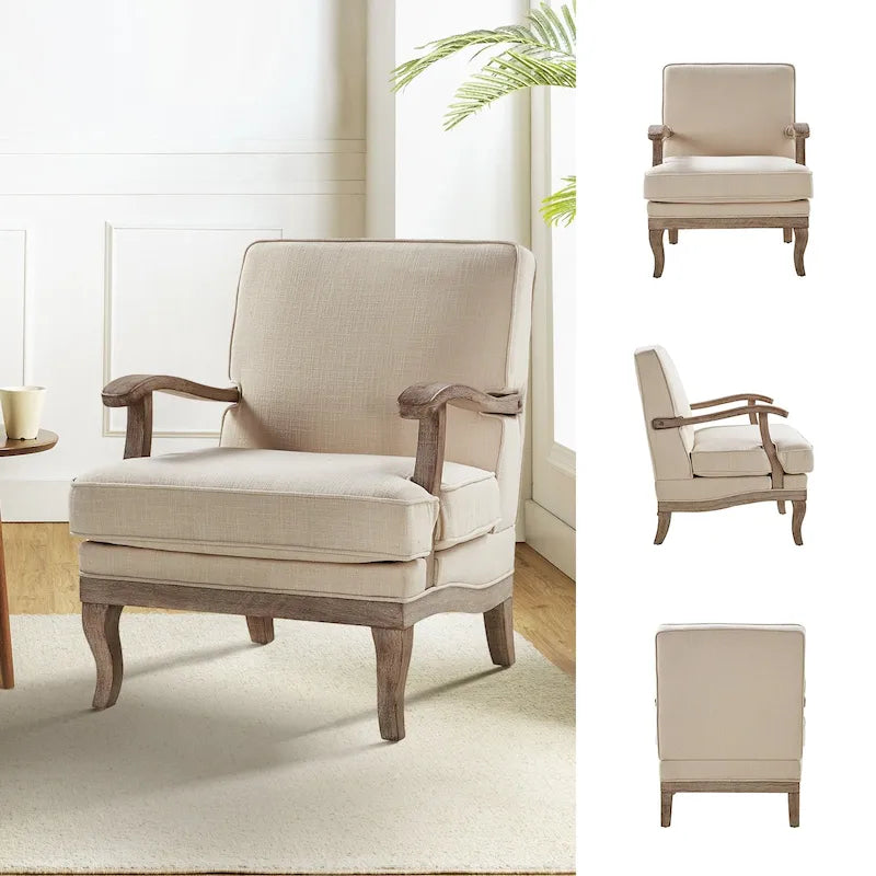 Fauteuil en polyester de style rustique avec dossier et coussin d'assise confortables