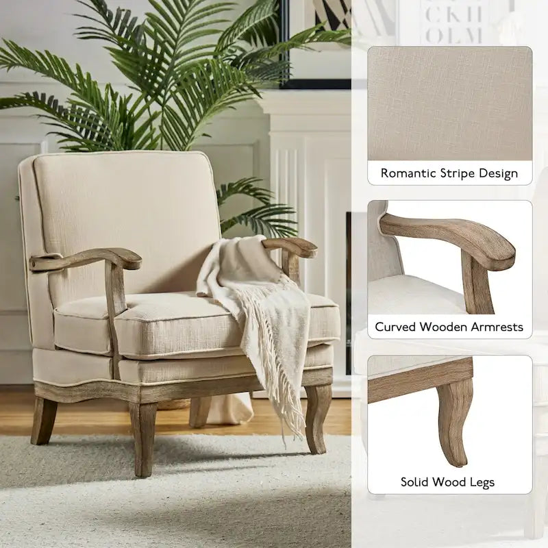 Fauteuil en polyester de style rustique avec dossier et coussin d'assise confortables