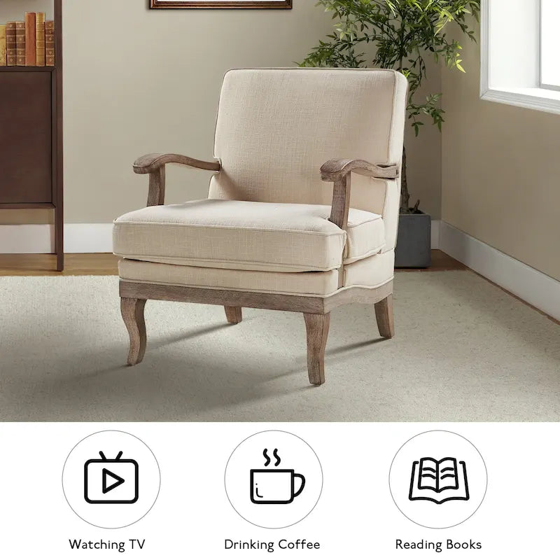 Fauteuil en polyester de style rustique avec dossier et coussin d'assise confortables