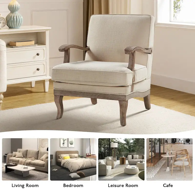 Fauteuil en polyester de style rustique avec dossier et coussin d'assise confortables