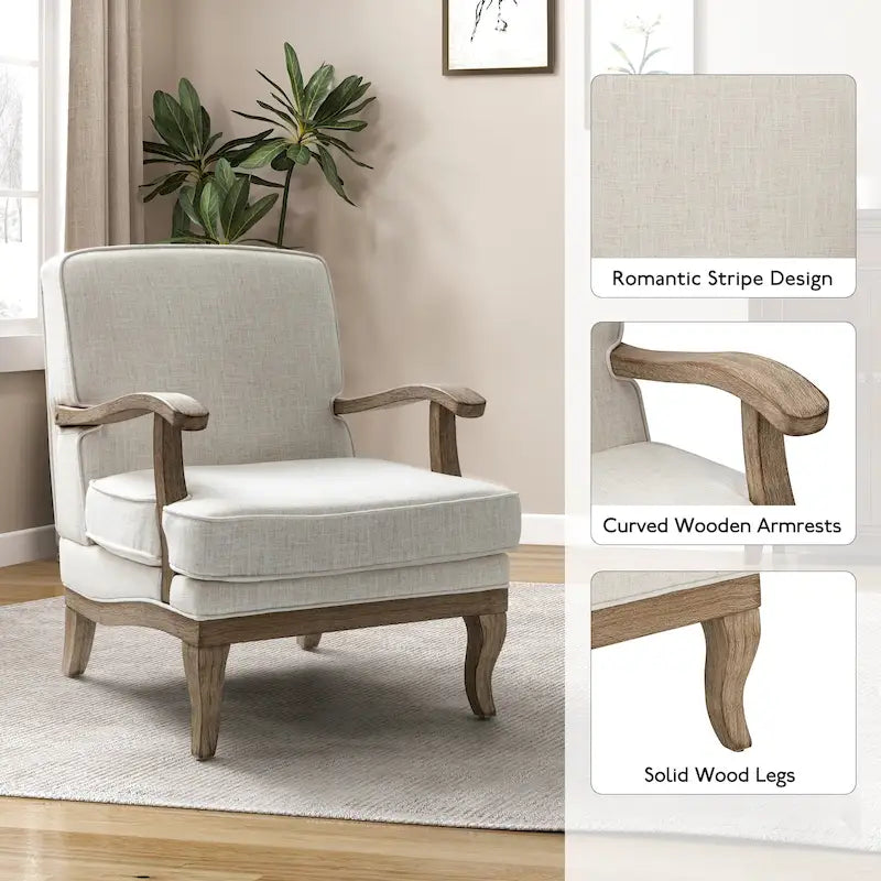 Fauteuil en polyester de style rustique avec dossier et coussin d'assise confortables