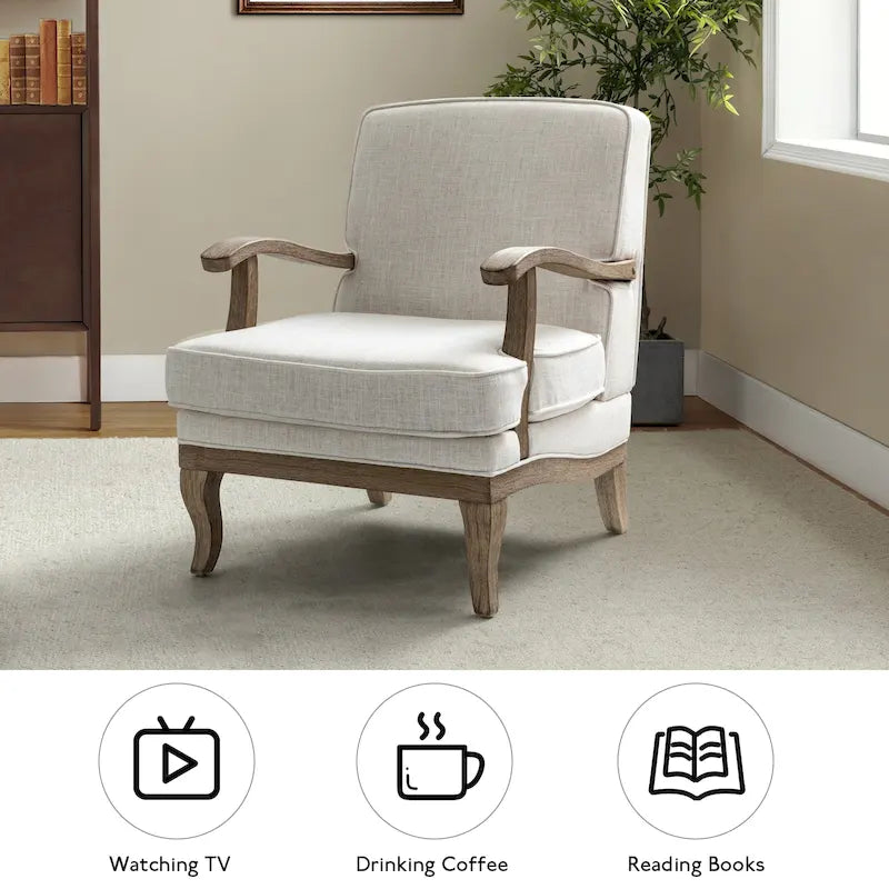 Fauteuil en polyester de style rustique avec dossier et coussin d'assise confortables