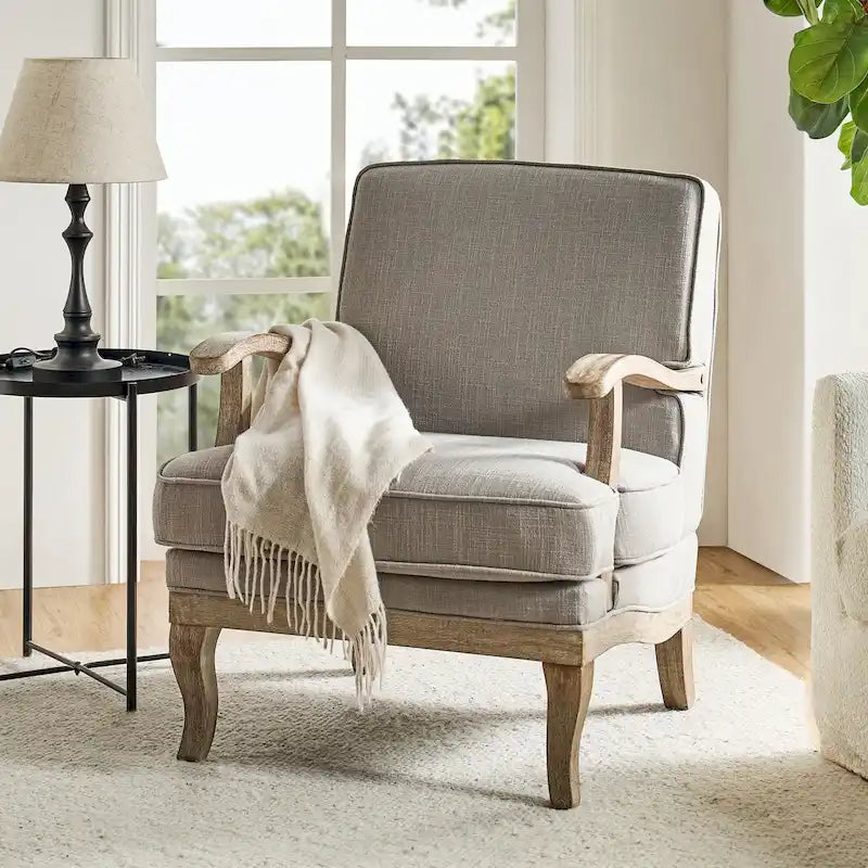 Fauteuil en polyester de style rustique avec dossier et coussin d'assise confortables