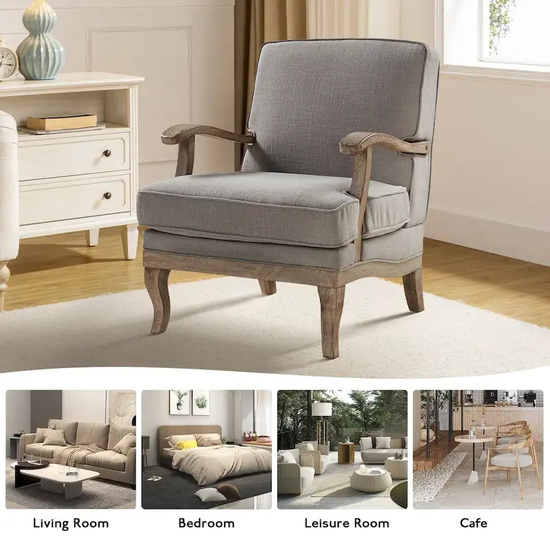 Fauteuil en polyester de style rustique avec dossier et coussin d'assise confortables