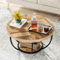 Table basse ronde de 31,7 pouces, rustique à 2 niveaux avec étagères de rangement ouvertes