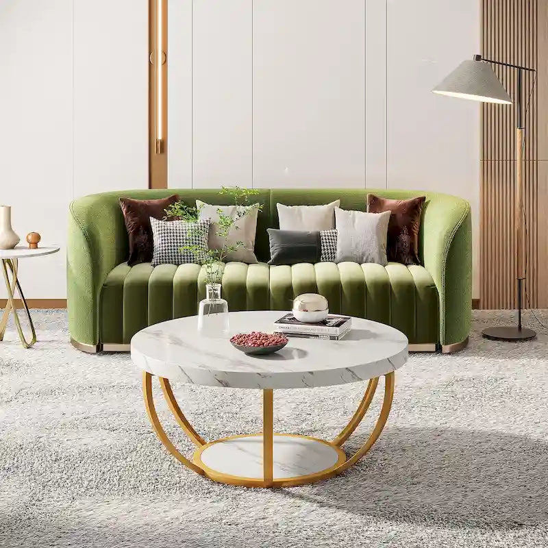 Table basse ronde de 31,7 pouces, rustique à 2 niveaux avec étagères de rangement ouvertes