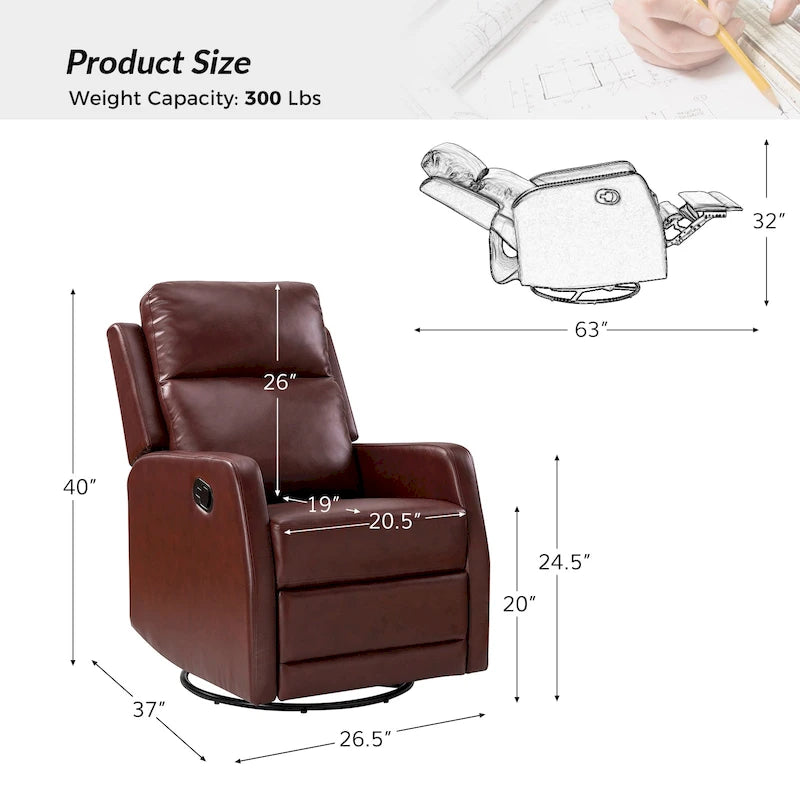 Fauteuil à bascule manuel/fauteuil inclinable pivotant en similicuir moderne